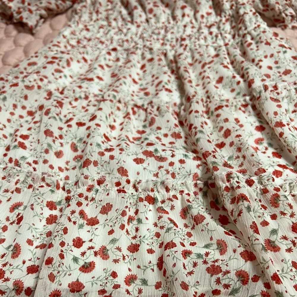 trixxi white ruffle tiered floral puff sleeve dress - Picture 3 of 8